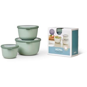 Mepal Vorratsdosenset Cirqula, Klar, Mintgrau, Kunststoff, 3-teilig, 0.5 L, 19x12x19.2 cm, auslaufsicher, lebensmittelecht, luftdichter Verschluss,