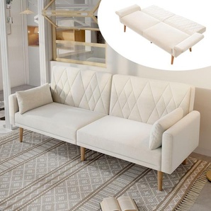 Merax Schlafsofa, Zweisitzer Sofa mit Schlaffunktion, verstellbare Rückenlehne & Armlehnen, 2 Kissen, Couch, Bettsofa, Wohnzimmersofa, Samt, Beige