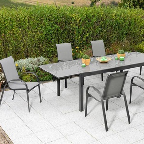 MERXX Garten-Essgruppe Amalfi, (Set, 7-tlg), 6 Stapelsessel, Ausziehtisch 110x 200-300 cm