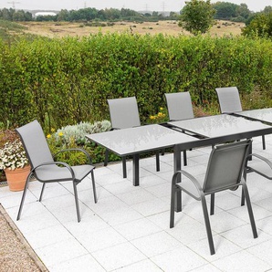 MERXX Garten-Essgruppe Amalfi, (Set, 9-tlg), 8 Stapelsessel, Ausziehtisch