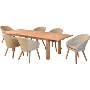 MERXX Garten-Essgruppe »Arrone«, (Set, 7-tlg., Tisch doppelt ausziehbar: 100x 180/220/260x 75 cm), Sesselbeine aus Akazienholz, Beine 9x9 cm, Tischplatte 3 cm