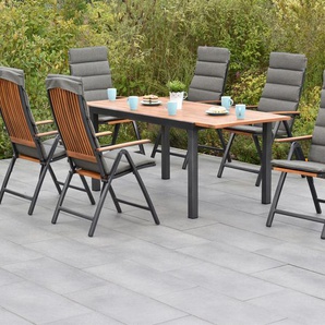 MERXX Garten-Essgruppe »Athos«, (Set, 7-tlg., Inkl. Auflagen, 5-fach verstellbare Rückenlehne), Ausziehtisch: LxB: 150-200 x 90 cm