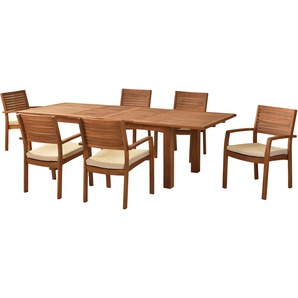 MERXX Garten-Essgruppe »Batavia«, (Set, 13-tlg., Tisch doppelt ausziehbar: 100x 180/220/260x 75 cm), moderne Landhausoptik in warmen Holznuancen