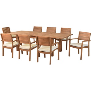 MERXX Garten-Essgruppe »Batavia«, (Set, 17-tlg., Tisch doppelt ausziehbar: 100x 180/220/260x 75 cm), moderne Landhausoptik in warmen Holznuancen