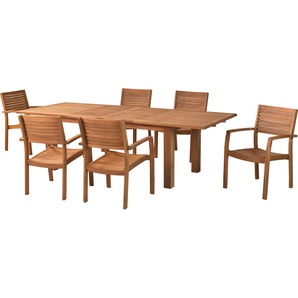 MERXX Garten-Essgruppe »Batavia«, (Set, 7-tlg., Tisch doppelt ausziehbar: 100x 180/220/260x 75 cm), moderne Landhausoptik in warmen Holznuancen
