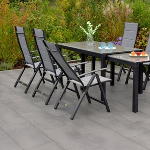 MERXX Garten-Essgruppe Florenz, (7-tlg), 6 Klappsessel, 5-fach verstellbar, Ausziehtisch
