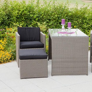 MERXX Garten-Essgruppe Merano, (11-tlg), 2 Sessel, 2 Hocker, Tisch 128x70 cm, Polyrattan