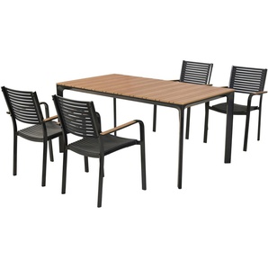 MERXX Garten-Essgruppe »Paliano«, (Set, 5-tlg), Applikationen, Armlehnen und Tischplatte aus Kunststoff in Holzoptik