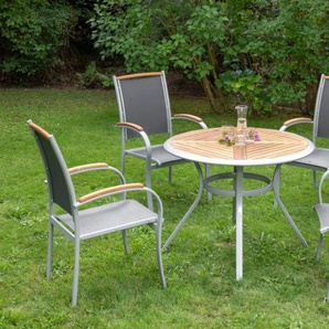 MERXX Garten-Essgruppe Siena, (Set, 5-tlg), 4 Sessel, stapelbar, Tisch Ø/Höhe: 100x75 cm, Akazie geölt