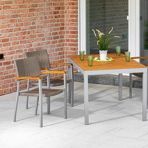 MERXX Garten-Essgruppe Silano, (5-tlg), 4 stapelbare Gartensessel, Gartentisch