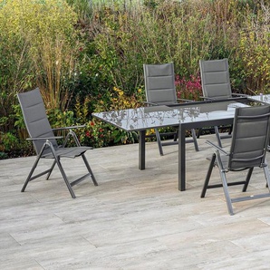 MERXX Garten-Essgruppe Taviano, (Set, 7-tlg), 6 Klappsessel, 5-fach verstellbar, Ausziehtisch