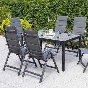 MERXX Garten-Essgruppe Taviano, (Set, 7-tlg), 6 Klappsessel, 5-fach verstellbar, Tisch