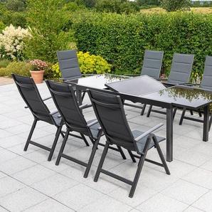 MERXX Garten-Essgruppe Taviano, (Set, 9-tlg), 8 Klappsessel, 5-fach verstellbar, Ausziehtisch