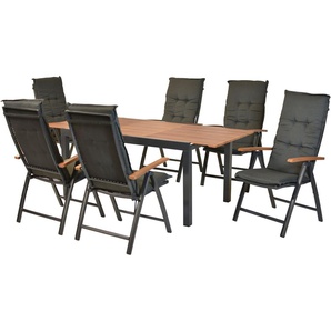MERXX Garten-Essgruppe »Thasos«, (Set, 13-tlg), folierte Armlehnen und Tischplatte in Holzoptik
