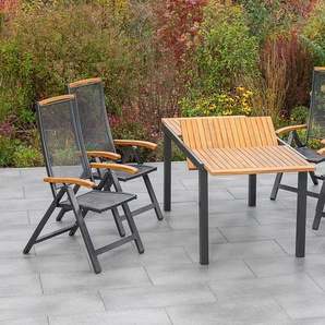 MERXX Garten-Essgruppe Tilos, (5-tlg), 4 Klappsessel mit ausziehbarem Tisch