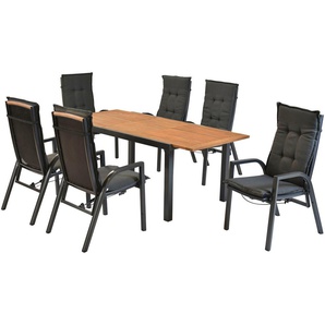 MERXX Garten-Essgruppe »Tilos«, (Set, 13-tlg., Rückenabschluss und Armlehnen aus Akazienholz), Rückenlehne verstellbar durch Gasdruckfeder