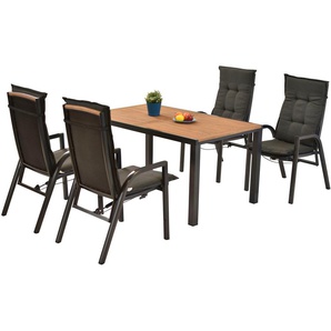 MERXX Garten-Essgruppe »Tilos«, (Set, 9-tlg., Rückenabschluss und Armlehnen aus Akazienholz), Rückenlehne verstellbar durch Gasdruckfeder