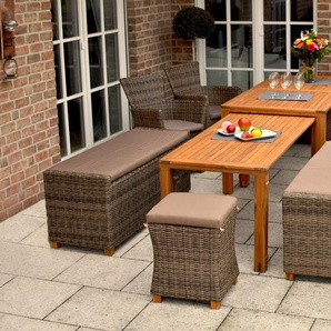 MERXX Garten-Essgruppe Toskana, (Set, 17-tlg), 4 Sessel, 2x 3er Sitzbank, 2x Hocker, inkl. Sitzkissen, Ausziehtisch