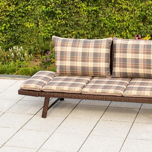 Gartenbank MERXX Daybed Rattan Sitzbänke Gr. B/H/T: 172 cm x 78 cm x 64 cm, braun Gartenbänke BxTxH: 172x64x78 cm, mit Auflage und Rückenkissen