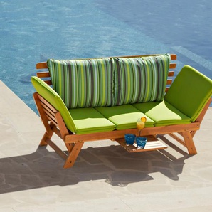 Gartenlounge-Bank MERXX Daybed Akazie Sitzbänke Gr. B/H/T: 200 cm x 80 cm x 67 cm, Polyester, grün (grün, grau, braun) Lounge-Gartenmöbel