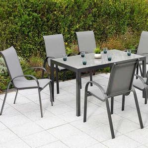 MERXX Garten-Essgruppe Amalfi, (Set, 7-tlg), 6 Sessel, stapelbar, Tisch 90x150 cm