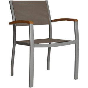Gartenstuhl MERXX Monaco Stühle Gr. B/H/T: 59 cm x 85 cm x 56 cm, 2 St., Aluminium, grau Gartenstuhl Gartenstühle Stühle Armstützen aus Akazie, stapelbar