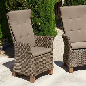 MERXX Gartenstuhl Toskana (Set, 2 St), 2er Set, Polyrattan/Akazienholz, inkl. Auflage
