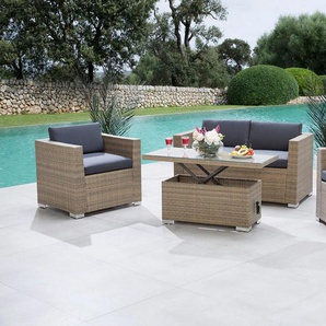 MERXX Gartenlounge-Set Bellante, (4-tlg), 2 Sessel mit Kissen, 2er Sitzbank mit Tisch
