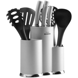 Messerblock, Grau, Metall, Kunststoff, 10-teilig, 25x35x15 cm, Kochen, Küchenmesser, Messersets