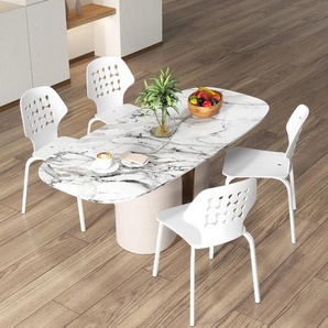 Metall Esszimmerstuhl Set von 4 Moderner Küchenstuhl mit durchbrochenem Rückenlehne Weiß