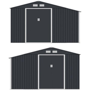 Metall Geräteschuppen XL Anthrazit mit Holzunterstand