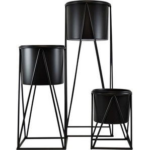 Metall Pflanzenständer schwarz 3er Set - 70 / 47 / 26 cm - Blumenhocker mit entnehmbarem Pflanztopf - Blumentreppe Blumentopfhalter Blumenständer