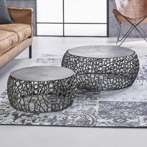 Metall Sofatische in Schwarz Nickel Rund (zweiteilig)
