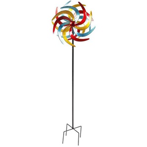 Metall Windrad bunt - 210 x 61 cm - Deko Windspiel Windmühle Gartenstecker groß
