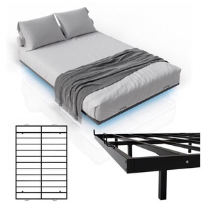 Metallbett Palamos 140x200 cm mit Lattenrost & led Beleuchtung - Schwebebett minimalistisch & modern - Jugendbett, Bettgestell, Bett - Schwarz