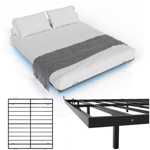 Metallbett Palamos 180x200 cm mit Lattenrost & led Beleuchtung - Schwebebett minimalistisch & modern - Jugendbett, Bettgestell, Bett - Schwarz