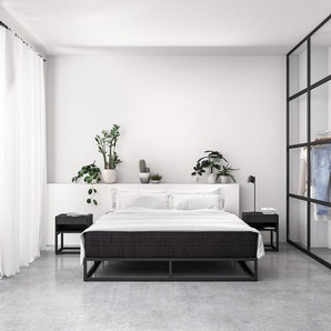 Metallbett 160 x 200cm Gestell: Eisen, pulverbeschichtet Lattenrost: Massivholz Akazie Schwarz ohne Kopfteil