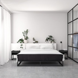 Metallbett 180 x 200cm Gestell: Eisen, pulverbeschichtet Lattenrost: Massivholz Akazie Schwarz ohne Kopfteil