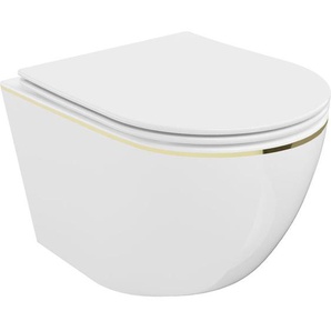 Mexen - Lena WC-Schüssel Randlos mit slim Sitz und Absenk-Automatik, duroplast, Weiß/gold linien - 302