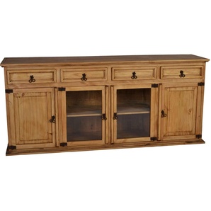 Mexico Sideboard mit Glas Glas, Massivholz Pinie Landhaus Mexiko Möbel Mexikanisch