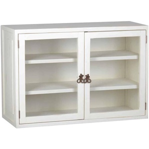Mexico Hängeschrank Old White groß mit Glas Glas, Massivholz Pinie Landhaus Mexiko Möbel Mexikanisch