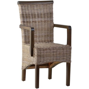 Rattan Armlehnstuhl Larissa grau Massivholz, Rattan Mahagoni Landhaus