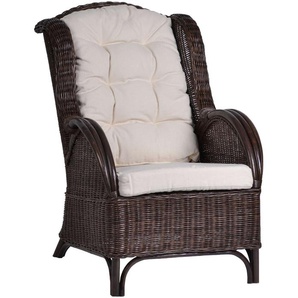 Rattansessel Panama dunkelbraun 100% Baumwolle, Rattan Landhaus