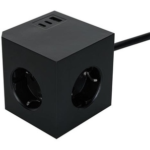 Mican Steckdosenwürfel Plug Box, Schwarz, Kunststoff, 7.5x7.5x7.5 cm, Schutzkontakt, Freizeit, Entertainment, Elektrozubehör