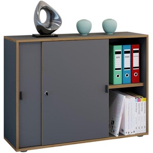 Mid.you Aktenschrank, Anthrazit, Honigeiche, Holzwerkstoff, 1 Fächer, 100x74x37 cm, abschließbar, Arbeitszimmer, Aktenschränke