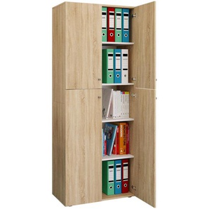 Mid.you Aktenschrank, Eiche, Holzwerkstoff, 4 Fächer, 70x182x37 cm, Arbeitszimmer, Aktenschränke