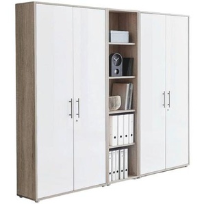 Mid.you Aktenschrank Office Edition - SW Set 10, Weiß, Sonoma Eiche, Holzwerkstoff, 12 Fächer, 213x186x33 cm, erweiterbar, abschließbar,