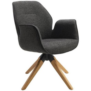 Mid.you Armlehnstuhl, Anthrazit, Natur, Holz, Textil, Eiche, massiv, Drehkreuz, 61x84x62 cm, Sitzfläche 360° drehbar, Esszimmer, Stühle,
