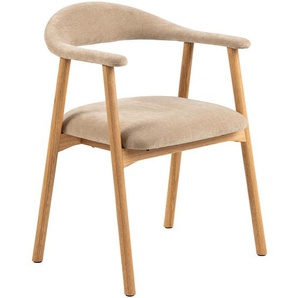 Mid.you Armlehnstuhl, Eiche, Beige, Textil, Eiche, massiv, Füllung: Polyurethan (Pur), rund, 56x75.5x54 cm, Esszimmer, Stühle, Esszimmerstühle,