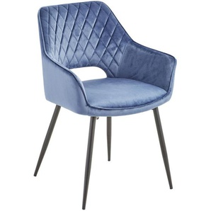 Mid.you Armlehnstuhl , Blau, Schwarz , Holz, Metall, Textil , Pappel , Sperrholz , Rundrohr , 56x80.5x56 cm , Esszimmer, Stühle, Esszimmerstühle, Armlehnenstühle